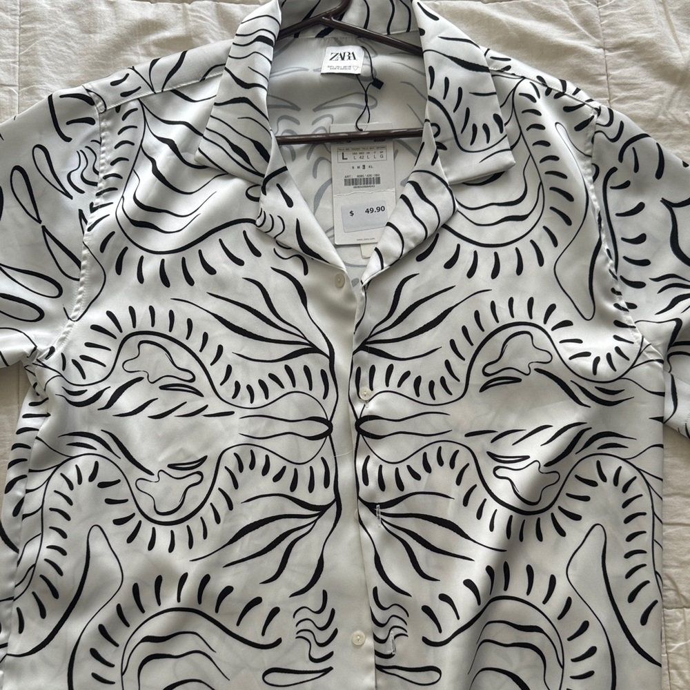 Zara Men's Shirt with Black Abstract Design